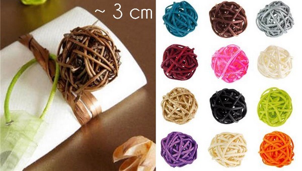 Lot De 40 Boules Décoratives En Rotin Coloré - 3 Cm - Pour Vase, Mariage, Décoration De Table